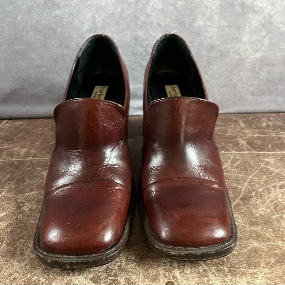 Vintage CHARLES‎ DAVID Brown Leather Block Heels Shoes Womens 37 Made In Italy - Picture 2 of 10
